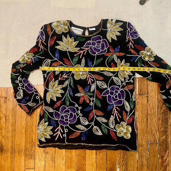 Vintage Crystal Creations floral sequined and beaded silk shirt - Picture 7 of 8